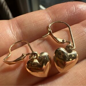 10K Real Solid Gold long dangle heart earrings hoops hoop earrings style Fix